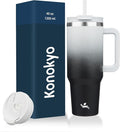 40 oz Tumbler with Handle and 2 Straws,2 in 1 Lid Insulated Water Bottle Stainless Steel Travel Coffee Mug,Day Night