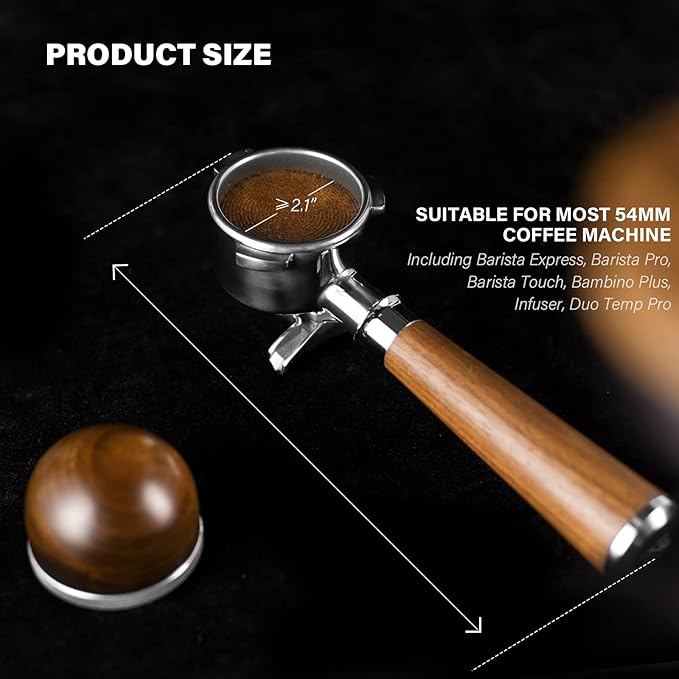 CrossCreek 54mm Espresso Double Spouts Portafilter with 3 Ear | Fits 54mm Breville/Sage Barista Espresso Machine | Stainless Steel Basket and Walnut Handle | Espresso Accessories