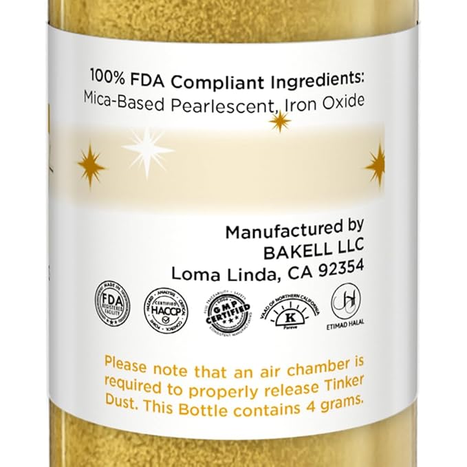 Bakell - Royal Gold Tinker Dust (4g, 1x Mini Spray Pump) Edible Glitter for Food, Desserts, and Beverages!