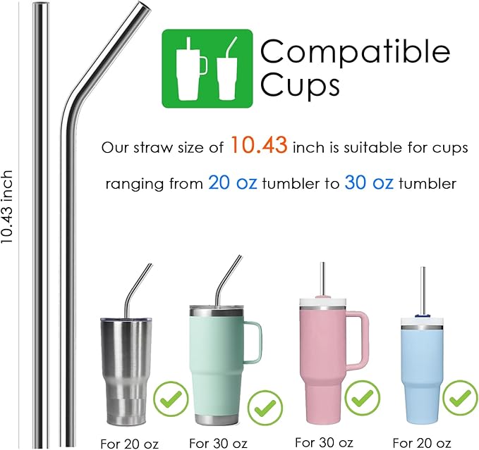 Reusable Straw,Stainless Steel Straws,Drinking Straws Fit for Standley 30 OZ,4 + 1 Cleaning Brush for 20/30 Oz for Yeti/RTIC/Ozark/Reduce/Trail and More Brand Tumblers