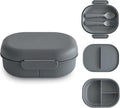 mushie Kids Bento Lunch Box | 3-Compartment & Removable Divider + Fork & Spoon Utensils | Great For Meals, School, Snacks On-the-Go | Dishwasher Safe (Smoke)