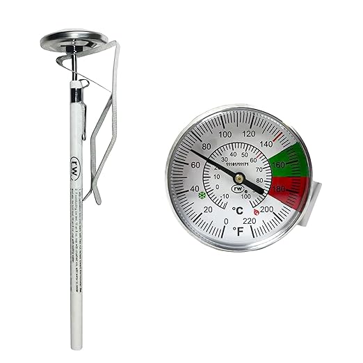 Rattleware 7” Easy Steam Thermometer for Home, Cafe, Restaurants, Residential, or Commercial Use - Milk Frothing and Barista Thermometer - Durable Fast Reading (45mm Dial)