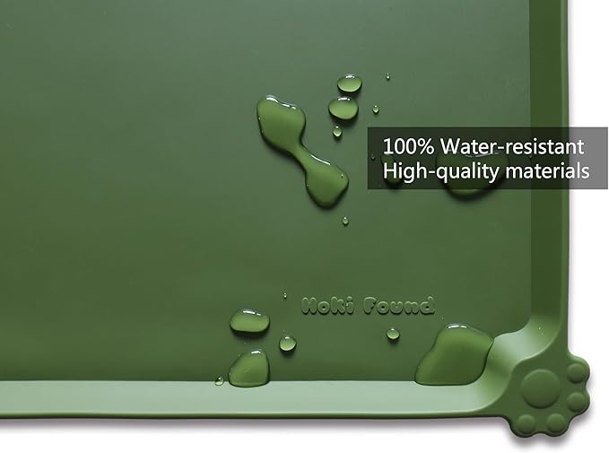 Hoki Found X-Large Silicone Pet Food Mats Tray - Non Slip Dog Cat Bowl Mats Placemat - Pet Feeding Mat - Waterproof Dog Food Mats -Pet Water Mats for Carpet -Dark Olive