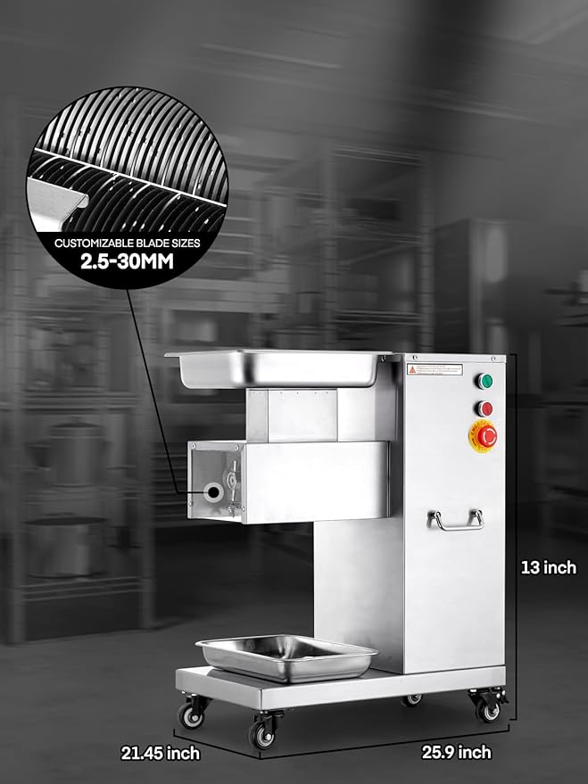 Commercial Meat Cutter Machine, 1200LB/H Electric Cutting Machine 750W Commercial Meat Slicer 3mm Blade Restaurant Food Slicer Stainless Steel For Kitchen Restaurant Supermarket