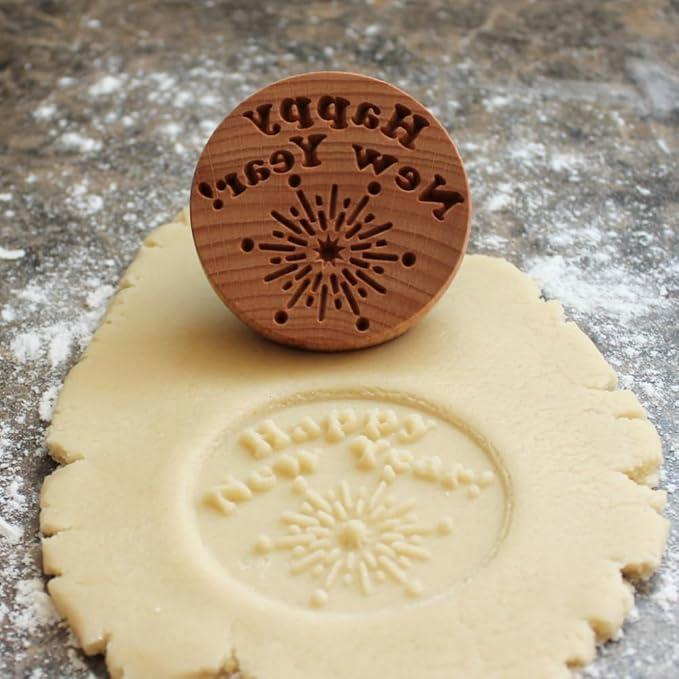 Wood Cookie Stamp, 2.5 Inch (Happy New Year CS-107)