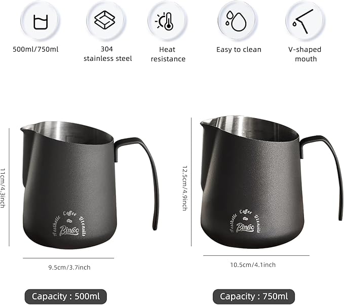 Milk Frothing Pitcher 750ML - Espresso Steaming Pitcher with Large Handle and V-Spout,Stainless Steel Milk Frothing Cup for Cappuccino, Latte Art,Coffee Machine Accessories