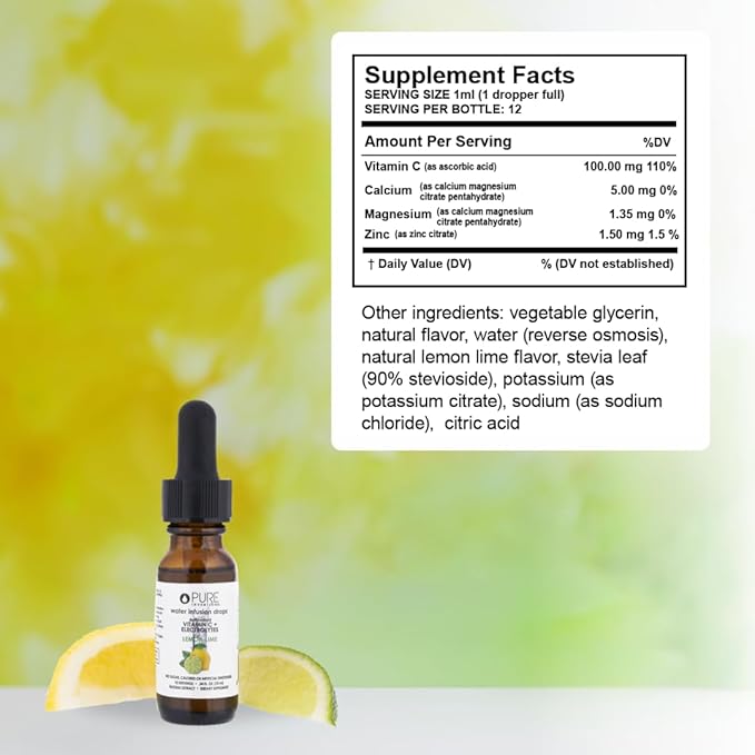 Pure Inventions - Lemon Lime Water Infusion Drops - Antioxidants, Vitamin C & Electrolytes - Health & Wellness Drink - Immunity Support -Sugar Free, Zero Calorie, No Artificial Sweeteners -12 Servings
