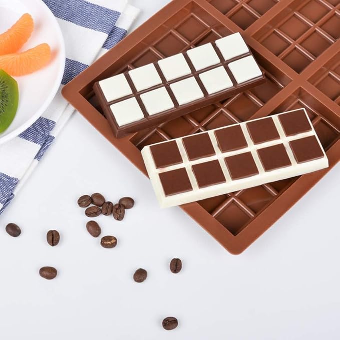 Chocolate Bar Mold, Dubai Chocolate Bar Mold Deep Silicone Break-Apart Chocolate Mold Nonstick Thick Candy Mould for Dubai Pistachio 1 Pack（10 Snap）