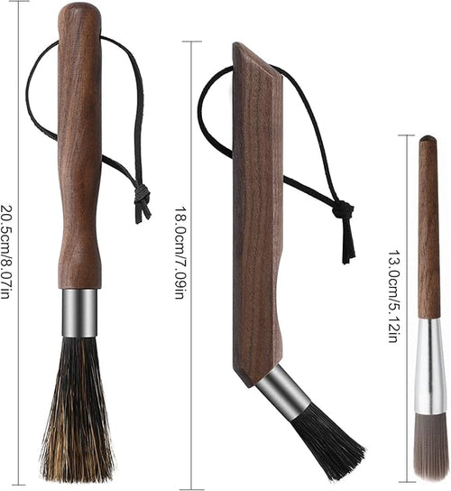 3PCS Professional Coffee Brush, Coffee Grinder Brush Set, Natural Boar Bristles Black Walnut Handle Espresso Machine Cleaning Tool, Coffee Cleaner Brushes Coffee Tool for Barista Home Kitchen