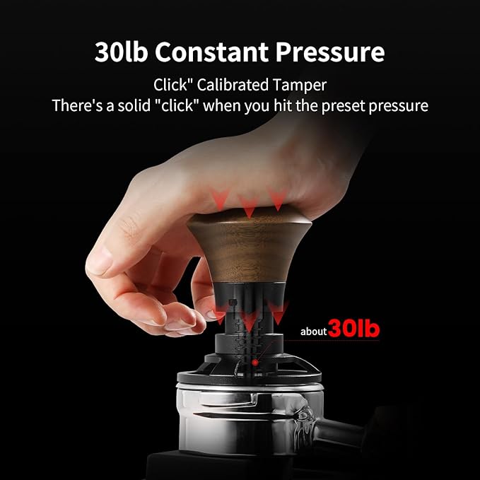 MHW-3BOMBER 58.35mm Espresso Tamper - 30lbs Coffee Tamper with Sound Feedback for Barista, Walnut Tamper Tool Espresso Hand Tamper with 3 Spring Loaded Fits 58mm Portafilter, Flat Base, T5163F-OS