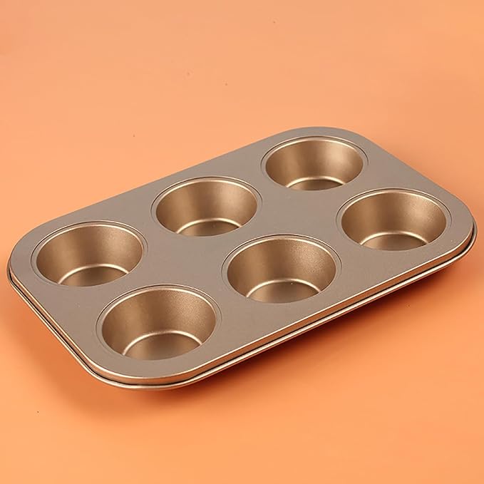 2 Packs Nonstick Round Muffin Baking Pan Tin, 6-Cup Muffin Tin, Cupcake Pans, Cheesecake Pans, Carbon Steel, Gold