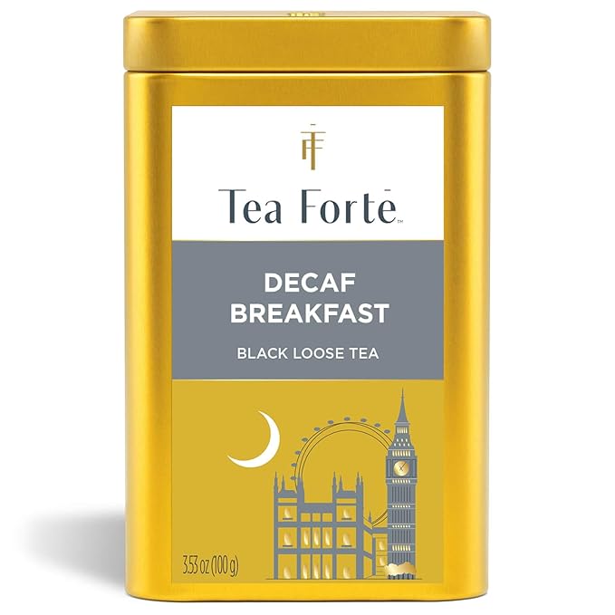 Tea Forte Decaf Breakfast Premium Loose Leaf Caffeine-Free Black Tea Blend Canister, Makes 35-50 Cups