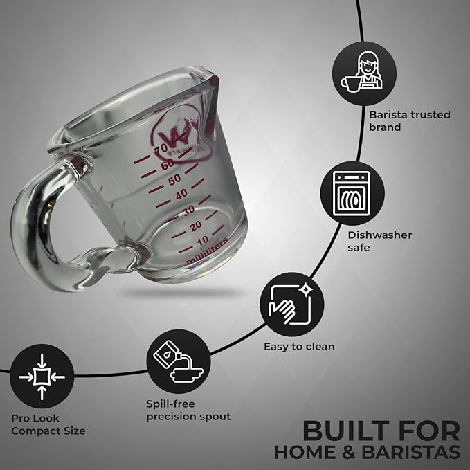 Rattleware 3 oz Espresso Shot Glass Pitcher – Double Spouted Genuine Barista Measuring Cup with Graduations in ml & oz – High-Volume, Commercial-Grade for Swift Espresso Pouring & Precision (2 Pieces)