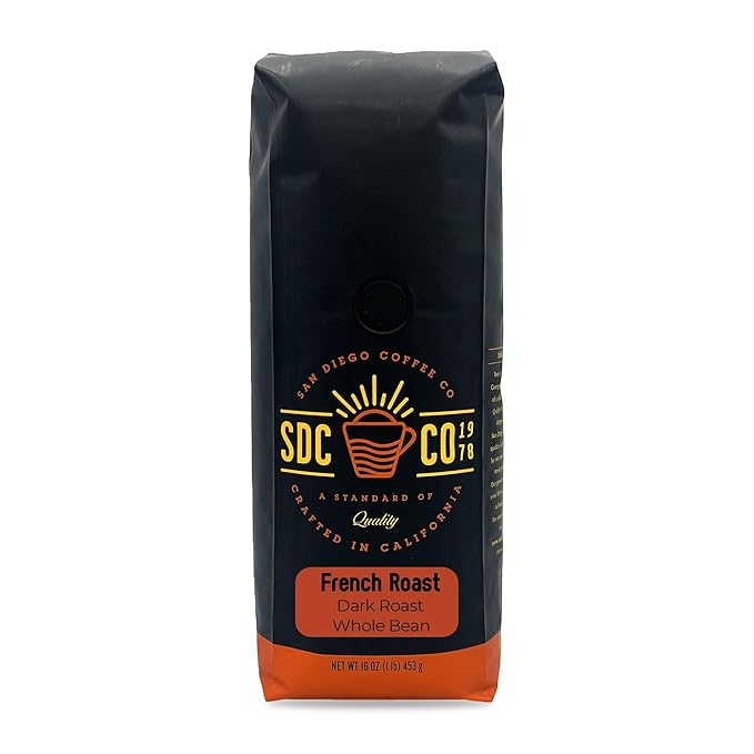 San Diego Coffee French Roast, Dark Roast, Whole Bean Coffee, 16-Ounce Bag Café en grano tostado