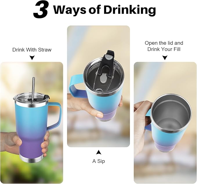 20 oz Tumbler with Handle, Stainless Steel Insulated Tumbler with Lid and Straw, Double Wall Vacuum Coffee Mug Tumbler, Insulated Coffee Thermal Cup for Cold and Hot (Blue Purple, 20 Ounces)
