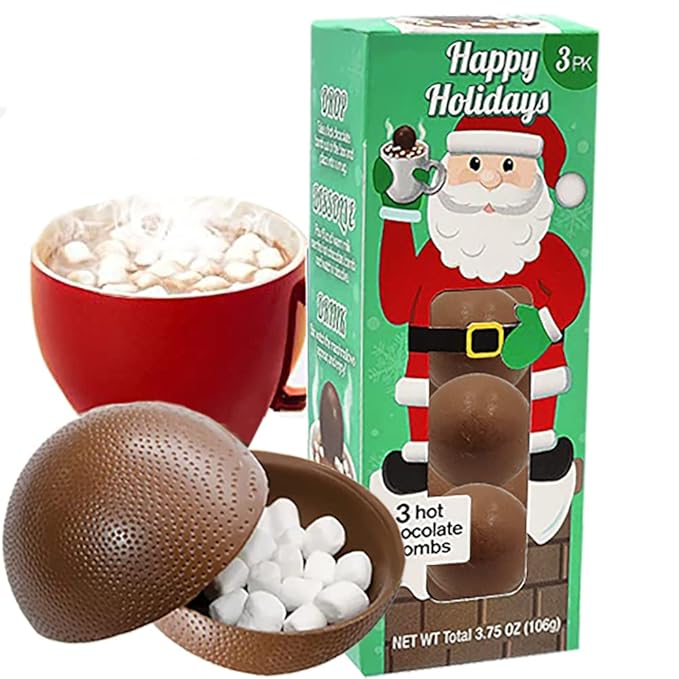 Fruidles Christmas Hot Chocolate Bombs, Drop, Dissolve, Drink Chocolaty Hallow Filled with Mini Marshmallows Birthday, Cocoa Bombs (Single (3 Count))