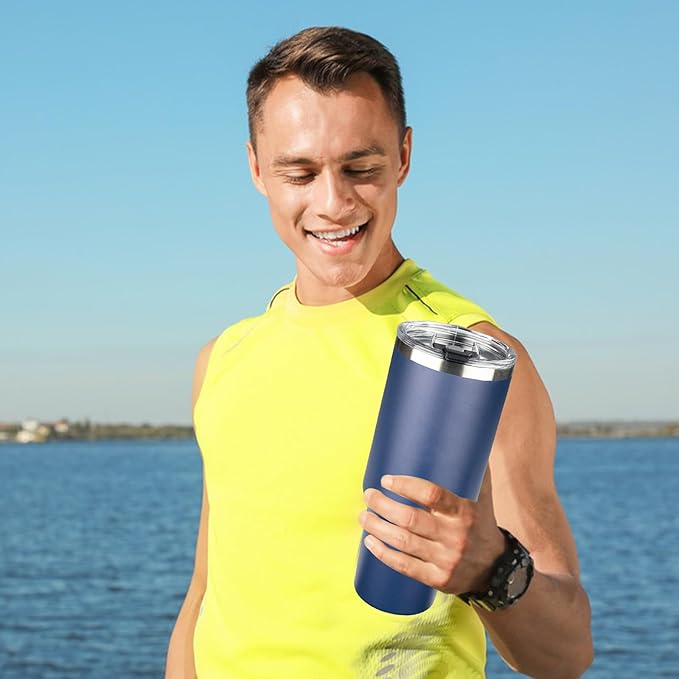 40 oz Tumbler with Lids and Straws, Stainless Steel Insulated Coffee Tumbler, Double Wall Vacuum Insulated Travel Mug Cup, Leakproof Thermal Coffee Cup for Hot and Cold Drinks (Navy Blue)