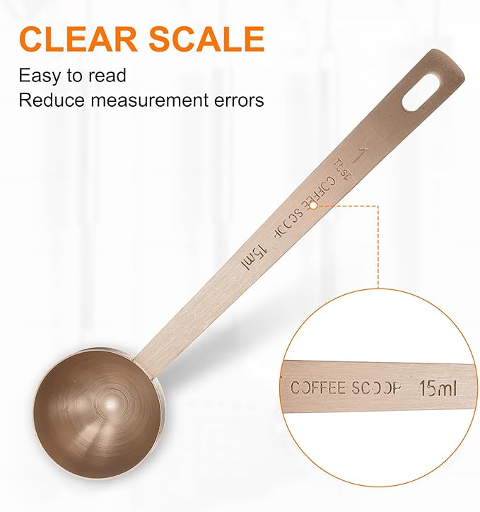 HARFINGTON Coffee Scoop Spoon 1tbsp (3tsp, 15ml) 304 Stainless Steel Long Handle Teaspoon/Tablespoon Measuring Spoons Scoops for Tea Sugar Kitchen, Rose Gold