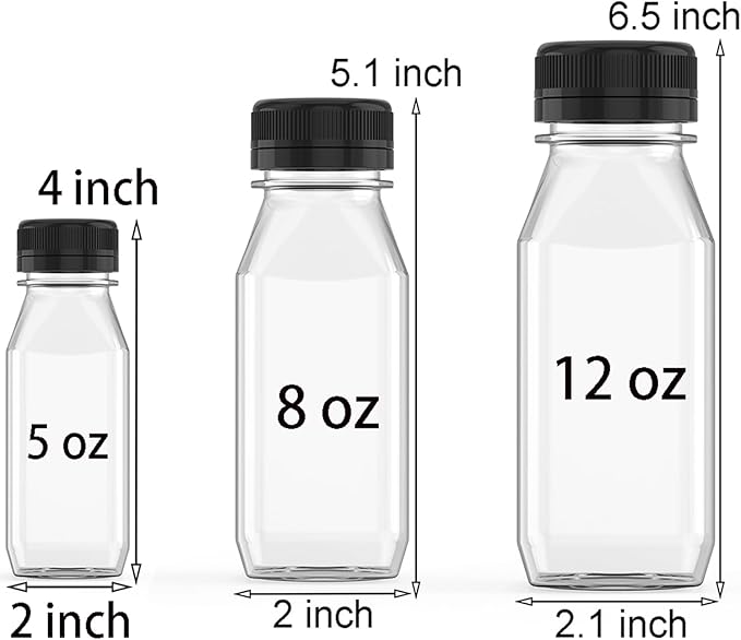 10 Pcs 8 oz Plastic Juice Bottle Reusable Transparent Bulk Beverage Containers with Black Lids for Juice, Drinking Milkshake Tea, Milk, Juicing Smoothie Water and Other Beverages, Fridge Storage