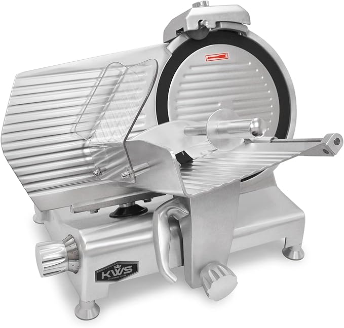 KWS Metal Collection 420W 12-Inch Meat Slicer MS-12DT Anodized Aluminum Base with Teflon Blade + Blade Removal Tool, Frozen Meat/Cheese/Food Slicer Quiet [ ETL, NSF Certified ]