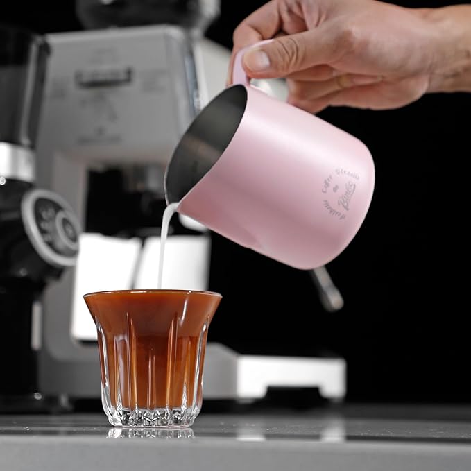 Pink Milk Pitcher 750ML - Espresso Steaming Pitcher with Large Handle and Scale,Stainless Steel Milk Frothing Cup for Cappuccino, Latte Art,Coffee Machine Accessories