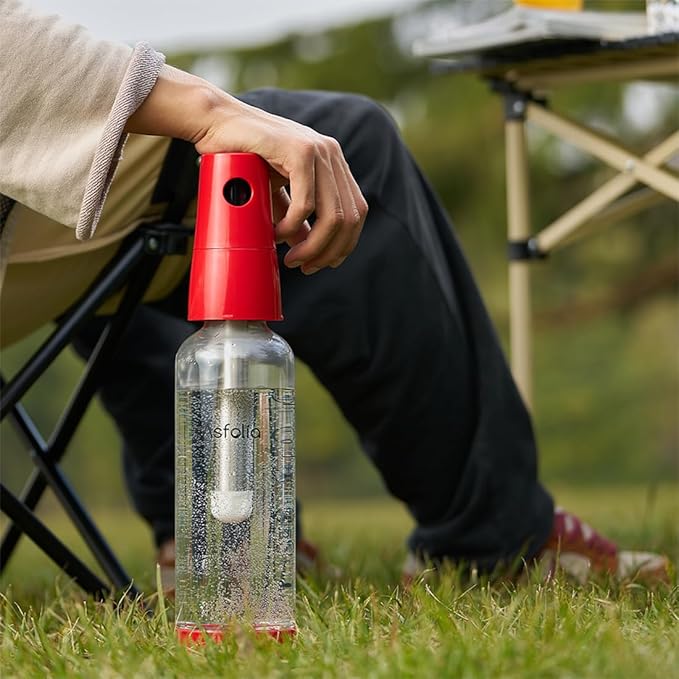 Portable Sparkling Water Maker - Travel Soda Maker for Home & Outdoor, 1L Carbonating Bottle, 10 pcs CO2 Cylinders, Compact Carbonated Water Machine for Flavored Drinks, Soda Machine (Red)
