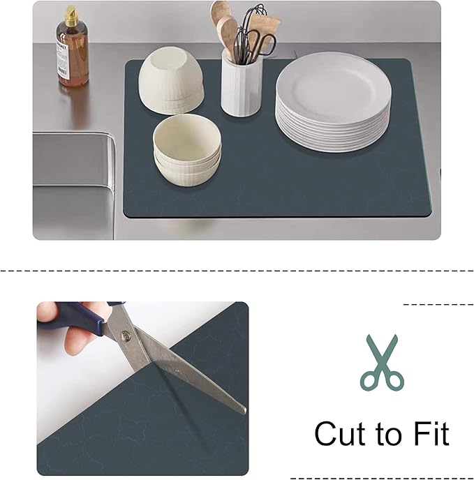 Coffee Maker Mat for Countertops, Coffee Bar Accessories Fit Under Coffee Machine Mat, 19"x12" Rubber Backed Coffee Pots, Table Mat under Appliance, Dish Drying Mat, Marble Navy for Kitchen Counter