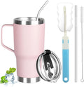 20 oz Tumbler with Handle, Stainless Steel Insulated Tumbler with Lid and Straw, Double Wall Vacuum Coffee Mug Tumbler, Insulated Coffee Thermal Cup for Cold and Hot (Pink)