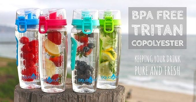 AquaFrut 32 OZ Fruit Infuser Water Bottle BPA-Free Fruit Infusion Sports Bottle - Flip Top Lid w Drinking Spout, Leak Proof, Made of Durable Tritan. Free Recipe eBook! (Purple)