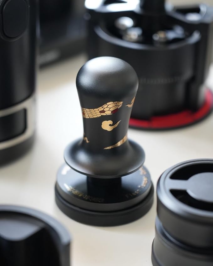 MHW-3BOMBER 58.35mm Espresso Tamper New Year Edition Snake Pattern - 3 Spring Loaded Coffee Tamper with Sound Feedback - Barista Tamper Tool with Ergonomic Handle Flat Base T6069FS-OS