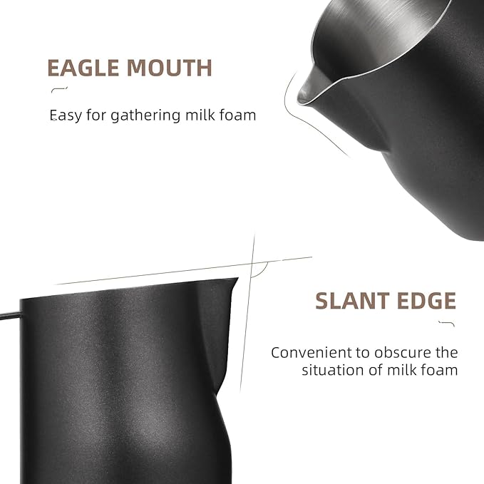 MHW-3BOMBER Milk Frothing Pitcher 450ml/15.2oz Milk Frother Cup Espresso Steaming Pitcher Stainless Steel Milk Frother Cup Barista Latte Art Round Spout Milk Jug P6005MB-OS