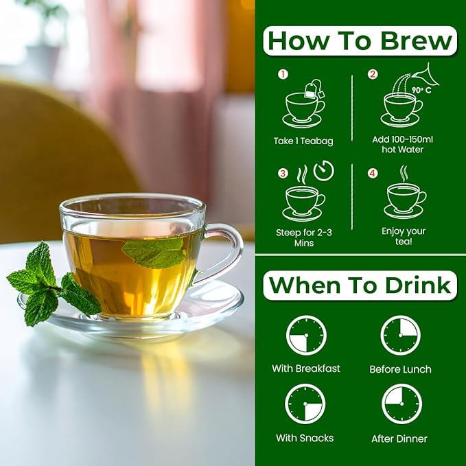 BLUE TEA - Peppermint Tea - 10 Count - Plant Based Tea Bag | SUPPORTS DIGESTION | Antioxidant Rich | Fresh & Cool Minty Flavour | Caffeine Free - Herbal Tea - Non-Bitter - Leaf Based | Ziplock Pack