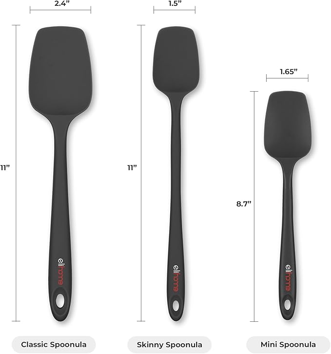 Elihome Mini Silicone Spoonula - Non-Stick Heat Resistant Silicone Scraper Spatula for Mixing, Serving, Scraping, Stirring, and More, 8.75 Inch, Black