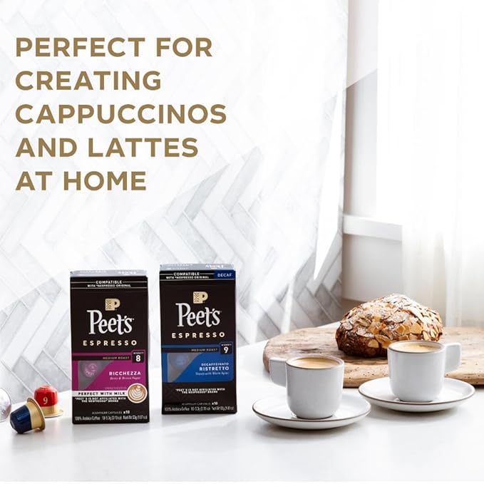 Peet's Coffee, Dark Roast Espresso Capsules, Compatible with Nespresso Original Machine - Nerissimo Intensity 11, 50 Count (5 Boxes of 10 Espresso Capsules)