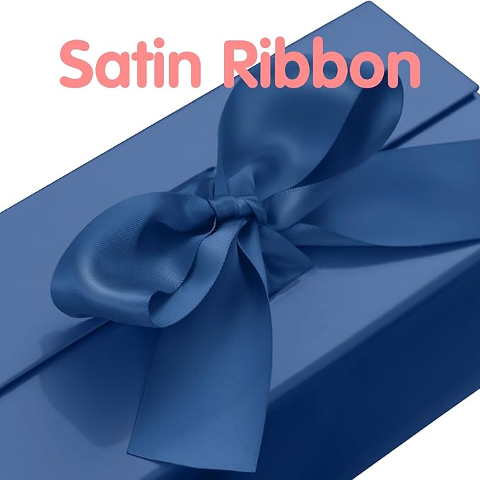 HAPPY POTATO Gift Box with Lid and Ribbon 9x6.5x3.8 Inches, Groomsman Proposal Box, Magnetic Blue Gift Box for Presents (Glossy Blue)