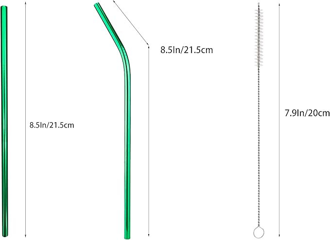 10 Pcs Stainless Steel Straws, Reusable Drinking Straws, 5 Straight + 5 Bent Metal Straws Set With 2 Pcs Cleaning Brushes (Green, 8.5 Inch)