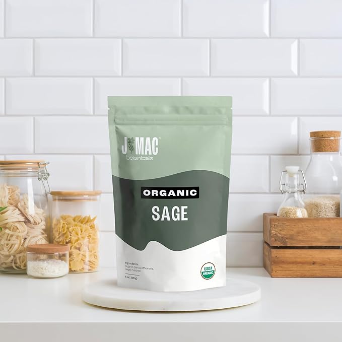 J Mac Botanicals, Organic Rubbed Sage (8 oz), Certified USDA Organic, Dried Rubbed Sage Leaf. Culinary Grade-excellent for sausage making, fresh Albanian harvest
