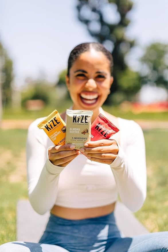 KiZE Energy Bars - Almond Butter - 30-Count - Almond-Butter-Based, Gluten Free, Non-GMO, and High Protein Meal Replacement Energy Bars, Clean and Simple Food Ingredients - 10g High Protein Snacks (30 Count)