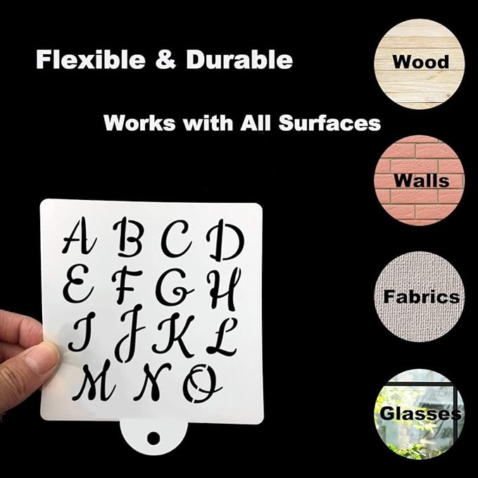 Alphabet Letter Stencils for Cookies Decorating - 16 Pack Letters Numbers Stencil Templates for Cakes Coffee Baking, Reusable Cursive Cookie Stencils for Wood Crafts Painting & Cake Coffee Airbrushing