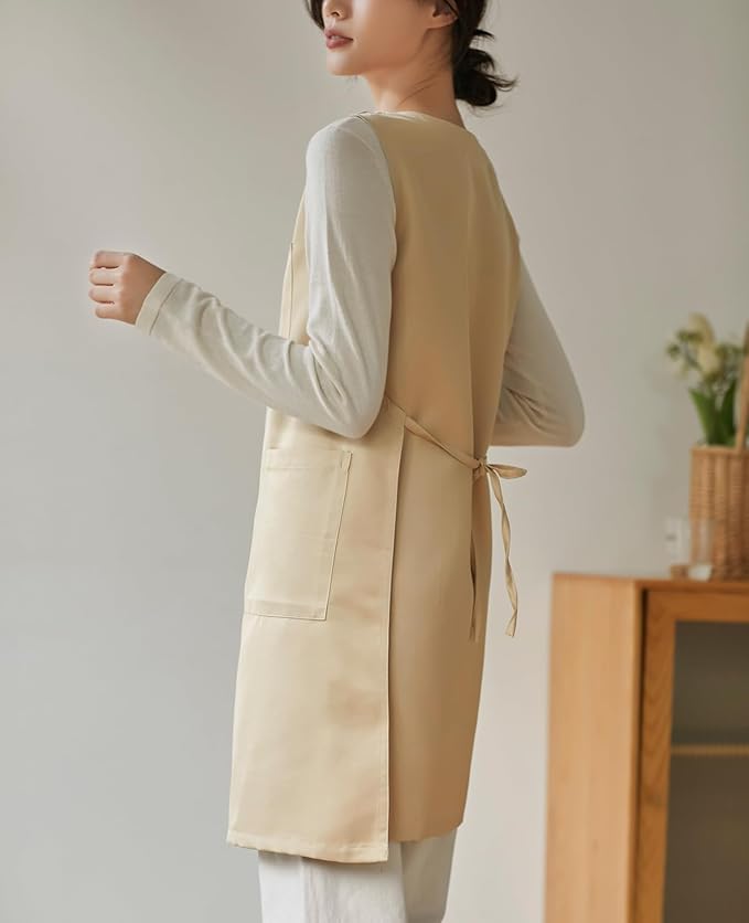 Women Cobbler Apron Japanese Style Aprons with 3 Pockets for Work Chef Kitchen