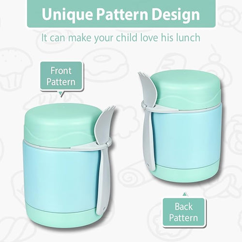 10oz Soup Thermo for Hot Food Kids,Lunch Thermo Kids Food Jar with Spoon Hot Insulated Food Containers,Leak Proof Stainless Steel Wide Mouth Lunch Food Thermo Jar for School(Mint-Green)