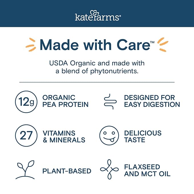 KATE FARMS Organic Pediatric 1.2 High Calorie Chocolate Nutrition Shake, 12g Protein, 27 Vitamins and Minerals, Meal Replacement, 8.45 oz (6 pack)