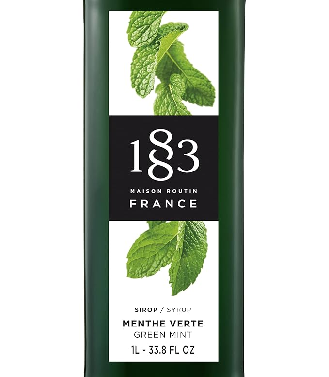 1883 Green Mint Syrup for Drinks, Made in France, 1 Liter Plastic Bottle (Pack of 2)