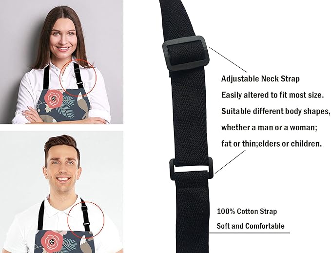 Cute Fox Family and Flowers Bib Apron with Adjustable Neck for Men Women,Suitable for Home Kitchen Cooking Waitress Chef Grill Bistro Baking Apron
