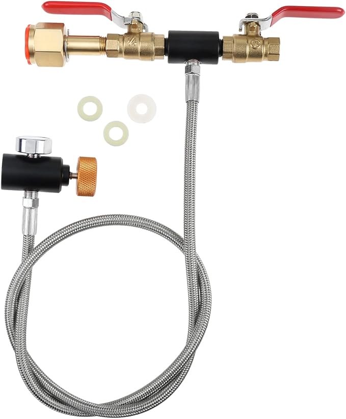 CGA320 G1/2 Co2 Cylinder Refill Adapter Hose, CO2 Refill Adapter Fill Station Connector Kit, CGA320 to TR21-4, 32inch Hose Dual Valve with Gauge