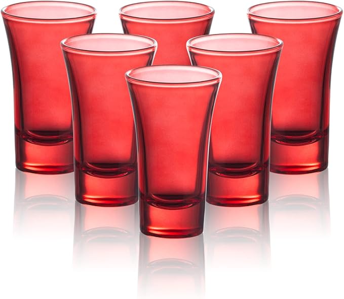 M&N HOME Red Shot Glasses, 2 Oz Set of 6 Glass Colored Shot Glasses with Heavy Base, Christmas Glasses