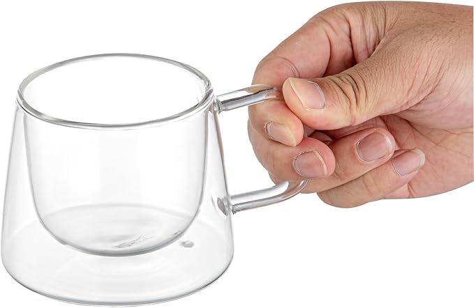 Restaurantware-Forma Professional 6.8 Ounce Double Wall Coffee Mugs, 12 Insulated Coffee Mugs With Handle - Dishwashable, Reusable, Clear Glass Beverage Cups, Freezable, For Hot Or Cold Beverages