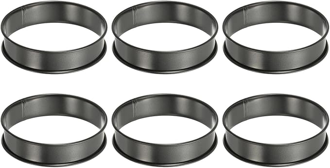 HARFINGTON 6pcs Crumpet Rings 3.94" Nonstick Round Cake Ring Stainless Steel Double Rolled English Pastry Rings for Kitchen Baking Crumpet Dessert, Black