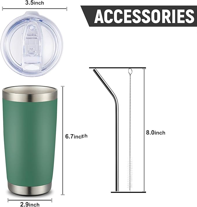 COMOOO 20oz Tumbler Bulk Double Wall Vacuum Insulated Travel Mug, Stainless Steel Tumbler with Lid and Straw Durable Powder Coated Insulated Coffee Cup for Cold & Hot Drinks (Dark Green, 4 pack