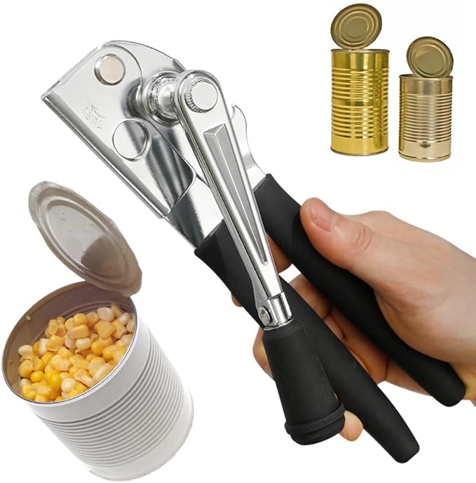 Crank Can Openers Manual,Heavy Duty Commercial Can Opener with Rubber-coated Long Handles